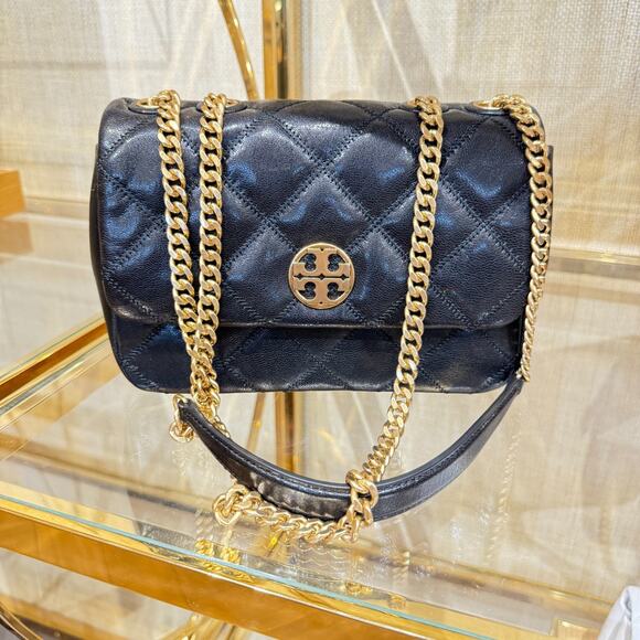 Tory Burch Willa Small Shoulder Bag 148243 Goat Leather Black $595 - Picture 1 of 8